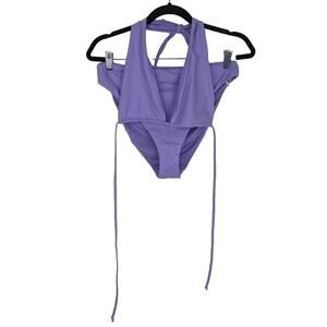 Good American Lilac Halter Bikini Top Good‎ Waist Bikini Bottom Set Size 4 XL